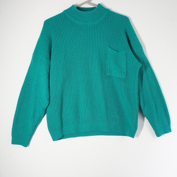 Amilano Paris Milano New York Mock Neck Knit Sweater Medium Green Pocket - Picture 1 of 7